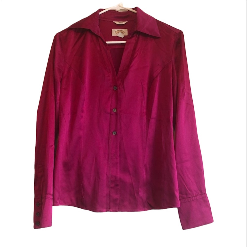 Talbots 4 Long Sleeve Pink Blouse Stretch Collar Button